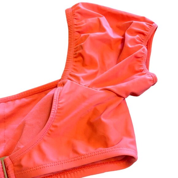 TIME & TRU Large 12-14 Peach Glow Halter Puff Sleeve Bikini TOP NWT - Picture 8 of 8